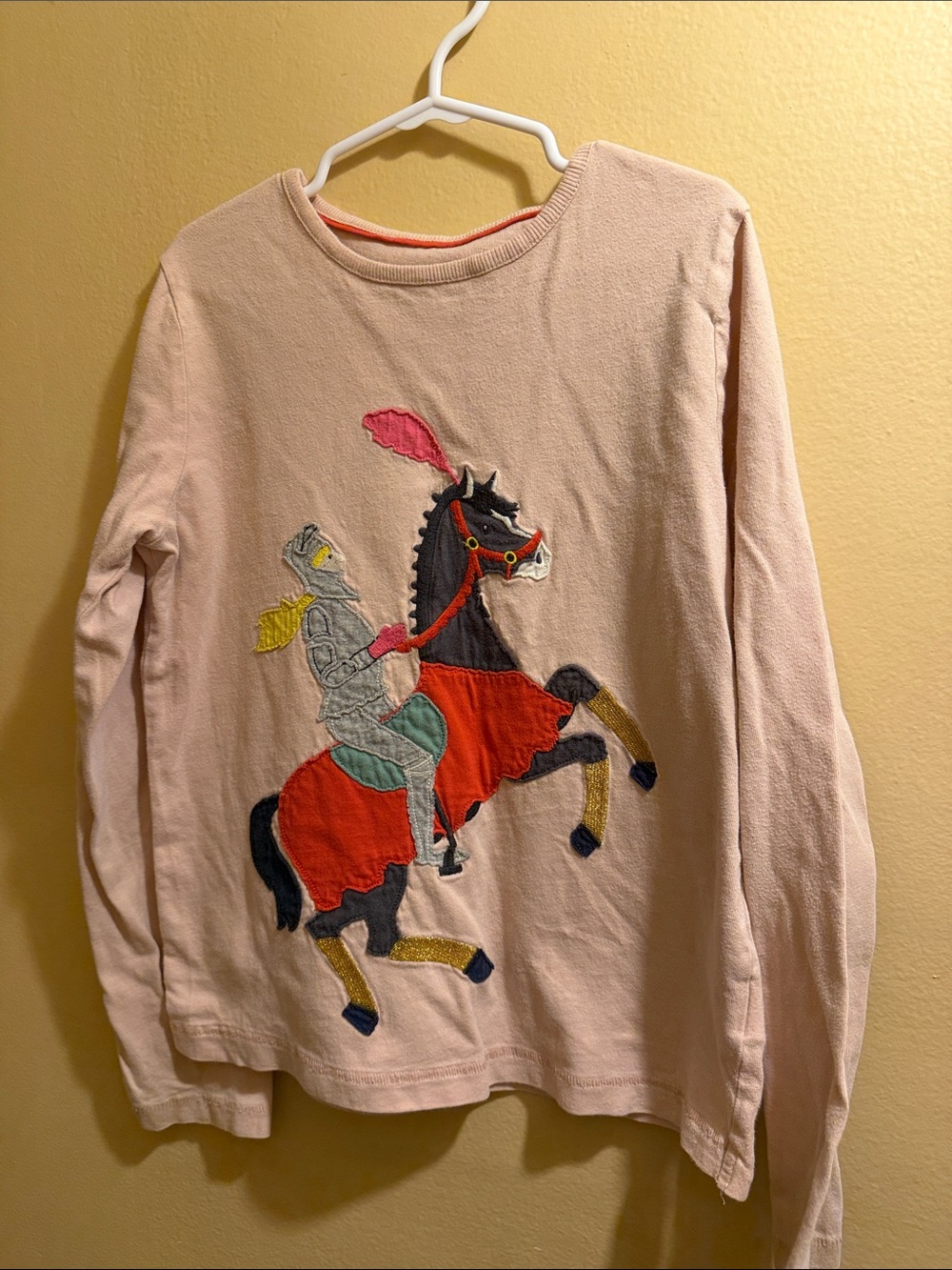 Mini Boden Pink Long Sleeve Top with Embroidered Knight on Horse